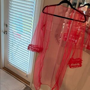 Sheer Red Cover-Up/Robe with Ruffle Sleeves